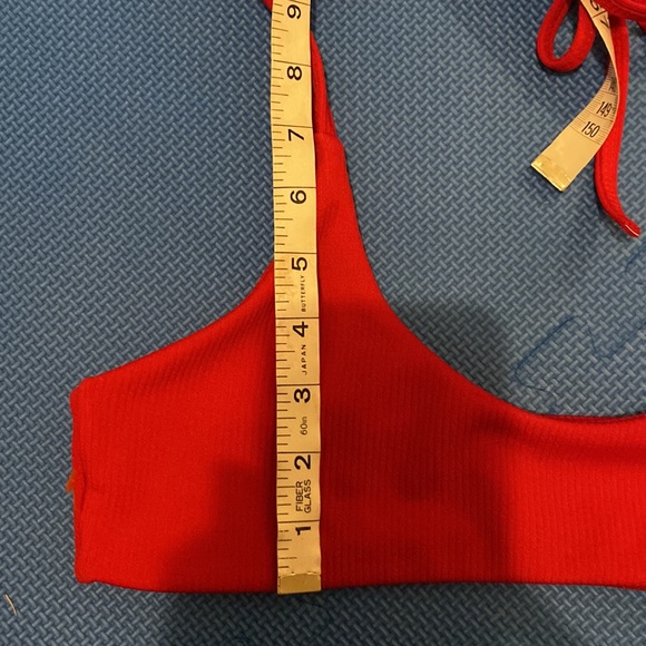 Zaful Medium Shoulder Tie Ribbed Stretch bright red bikini top - Picture 8 of 8